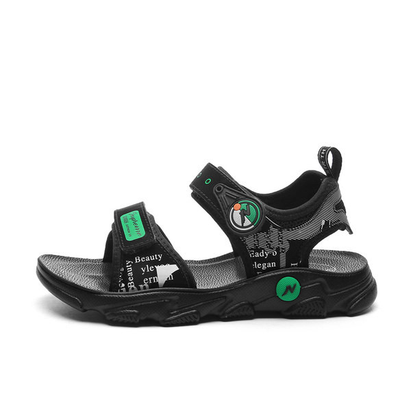 Детски сандали с лепенки в черен цвят и равна подметка