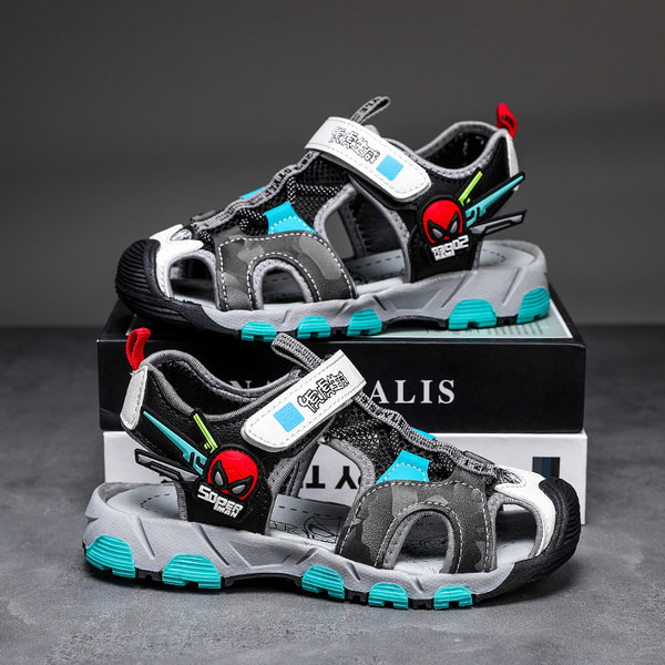 Детски сандали с лепенки - черен и сив цвят 