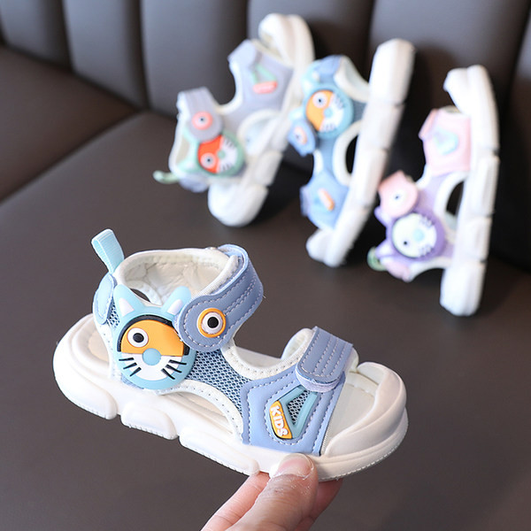 Детски сандали от еко кожа и мрежеста материя с цветна апликация