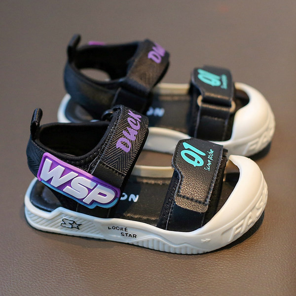 Детски сандали с надпис и лепенки - два цвята