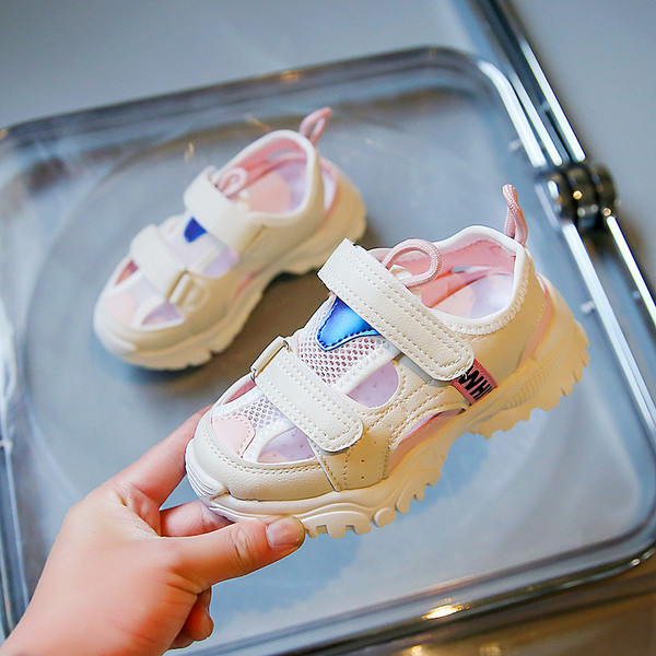 Затворени кожени сандали с мрежа за момчета  и велкро лепенкки