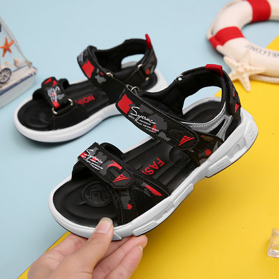 Casual σανδάλια για αγόρια με επιγραφή velcro και επίπεδη σόλα