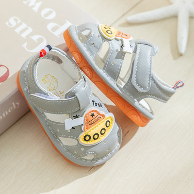 Eko bőrből készült alkalmi gyerekszandál - szürke és rózsaszín