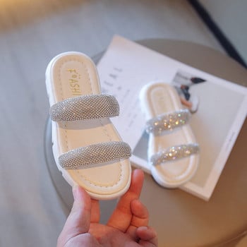 Нов модел чехли за момичета с равна подметка и декоративни камъни