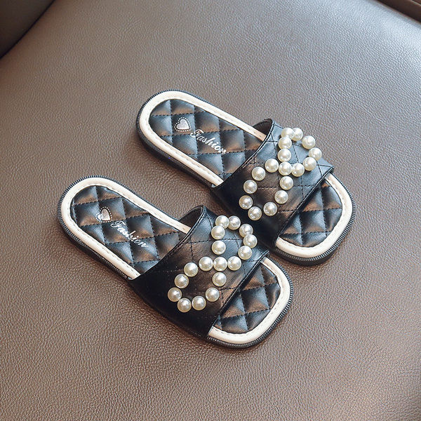 Νέο μοντέλο παιδικές έκο δερμάτινες παντόφλες με πέρλες για κορίτσια