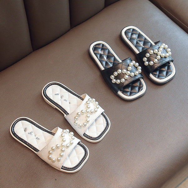 Νέο μοντέλο παιδικές έκο δερμάτινες παντόφλες με πέρλες για κορίτσια