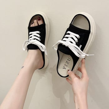 Нов модел летни чехли за момичета от текстил с връзки