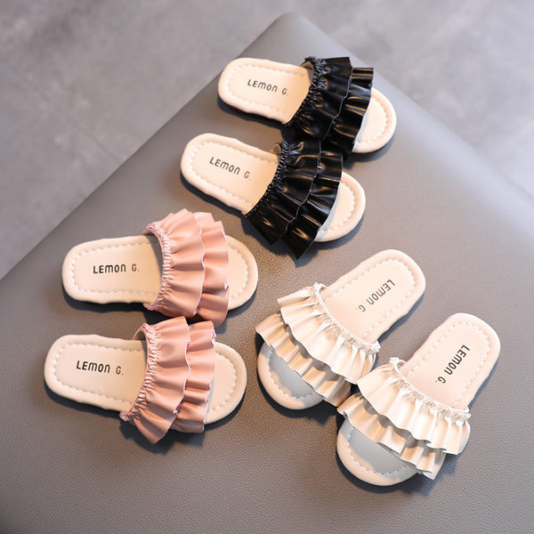 Παιδικές έκο δερμάτινες παντόφλες για κορίτσια με επίπεδη σόλα