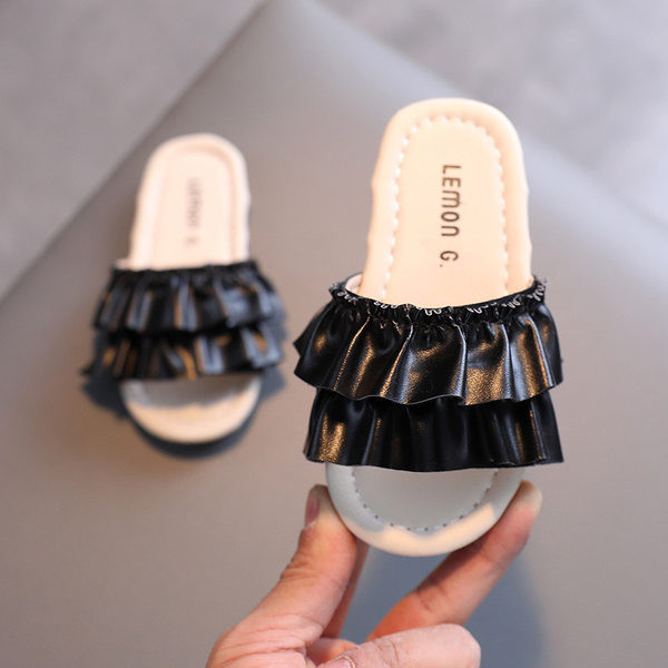 Παιδικές έκο δερμάτινες παντόφλες για κορίτσια με επίπεδη σόλα