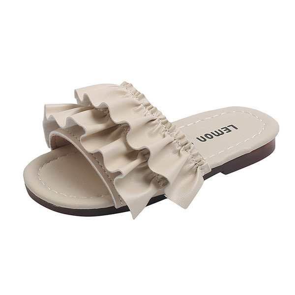 Παιδικές έκο δερμάτινες παντόφλες για κορίτσια με επίπεδη σόλα