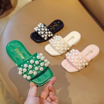 Стилни детски чехли за момичета с декорация перли