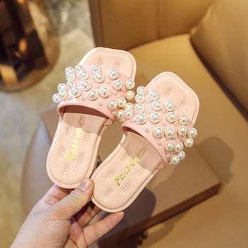 Стилни детски чехли за момичета с декорация перли