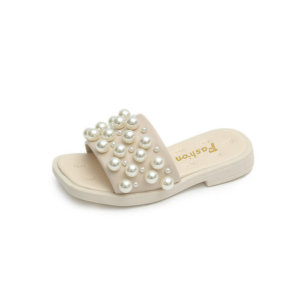 Κομψές παιδικές παντόφλες για κορίτσια με διακόσμηση με πέρλες