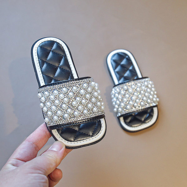 Μοντέρνες παιδικές παντόφλες με πέρλες για κορίτσια