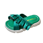 Gyermek papucs textil pántokkal és fürtökkel