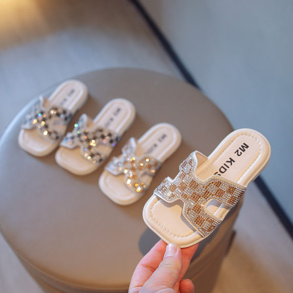 Παιδικές καρό παντόφλες με διακοσμητικές πέτρες