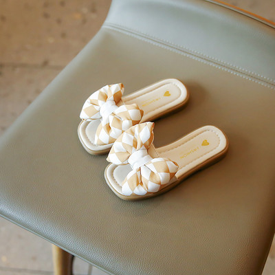 Három színű szalagos, lapos talpú gyerekpapucs