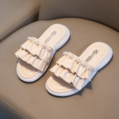 Casual παιδικές παντόφλες από οικολογικό δέρμα με πέρλες