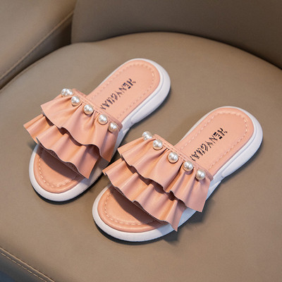 Casual παιδικές παντόφλες από οικολογικό δέρμα με πέρλες