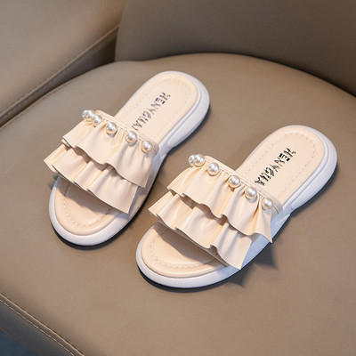 Casual παιδικές παντόφλες από οικολογικό δέρμα με πέρλες