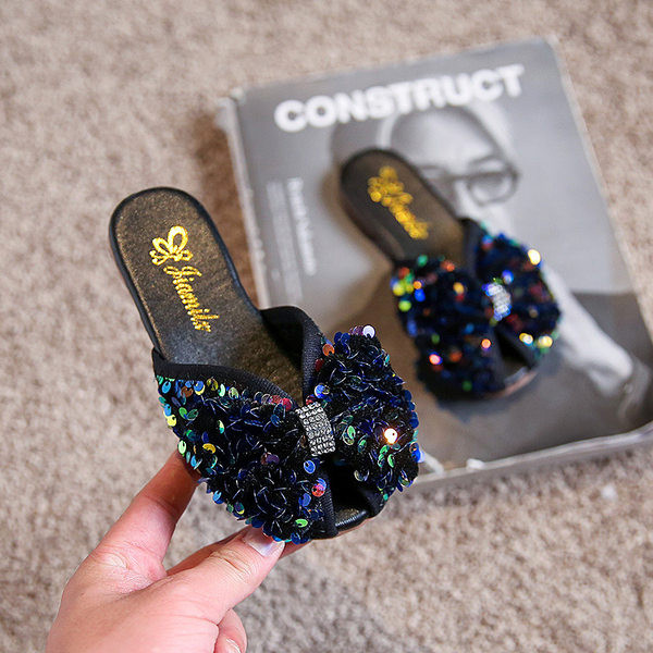 Παντόφλες για κορίτσια με κορδέλα και πούλιες