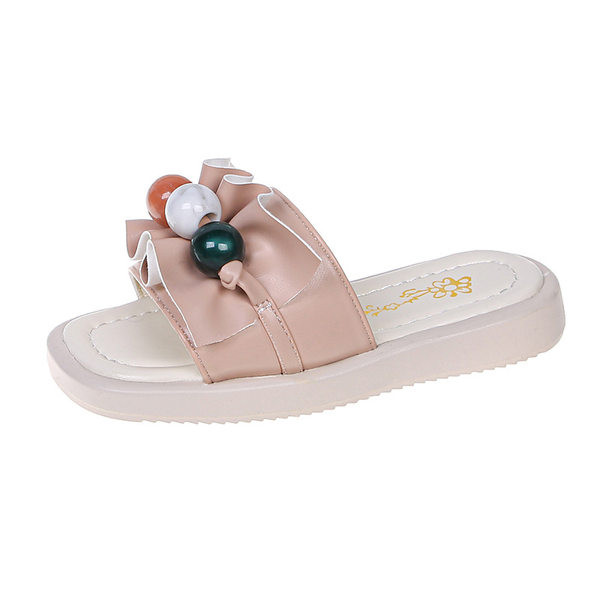 Öko bőrből készült gyerekpapucs lányoknak gyöngy díszítéssel