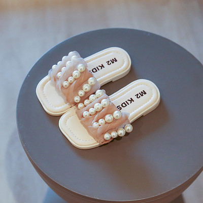 Vabaaja laste sussid tülli ja pärlitega