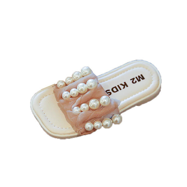 Vabaaja laste sussid tülli ja pärlitega