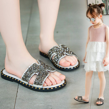 Модерни детски чехли с камъни за момичета