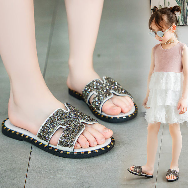 Μοντέρνες παιδικές παντόφλες με πέτρες για κορίτσια