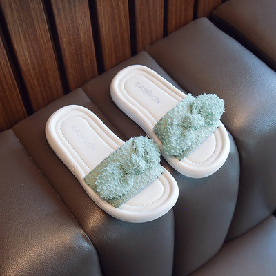 Papucs lányoknak textil pánttal és szalaggal