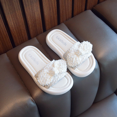 Papucs lányoknak textil pánttal és szalaggal