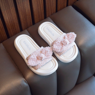 Papucs lányoknak textil pánttal és szalaggal