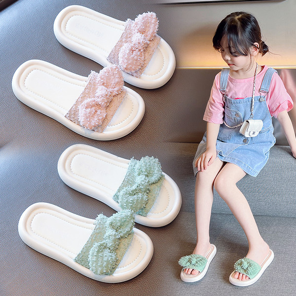 Papucs lányoknak textil pánttal és szalaggal