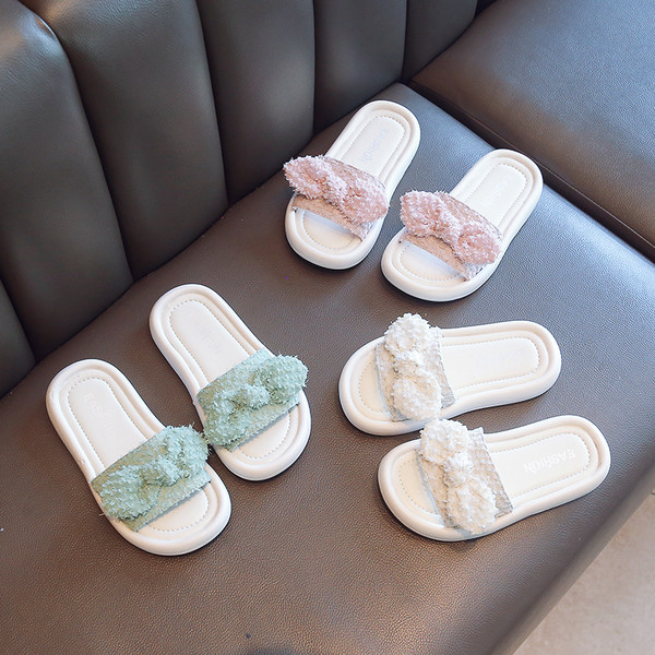 Papucs lányoknak textil pánttal és szalaggal