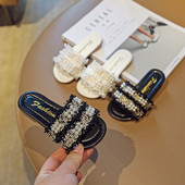 Gyöngy díszítésű modern textilpapucs gyerekeknek