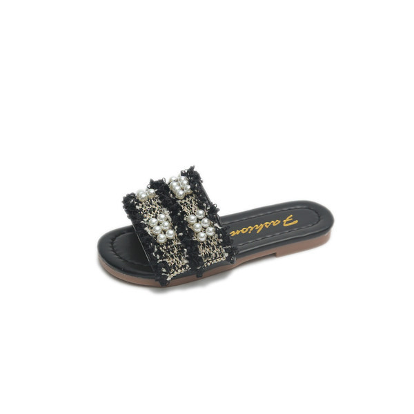 Gyöngy díszítésű modern textilpapucs gyerekeknek