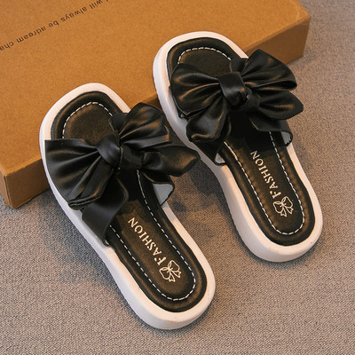 Παντόφλες για κορίτσια από οικολογικό δέρμα με κορδέλα - τριών χρωμάτων