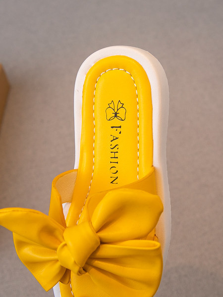 Παντόφλες για κορίτσια από οικολογικό δέρμα με κορδέλα - τριών χρωμάτων