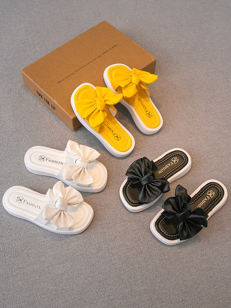 Παντόφλες για κορίτσια από οικολογικό δέρμα με κορδέλα - τριών χρωμάτων