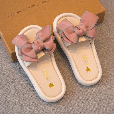 Παιδικές παντόφλες με κορδέλα σε μαύρο και ροζ χρώμα