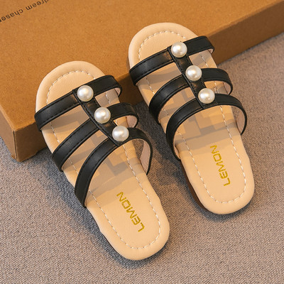 Παντόφλες για κορίτσια από οικολογικό δέρμα με διακόσμηση με πέρλες