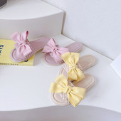 Παιδικές παντόφλες με κορδέλα σε μωβ και κίτρινο χρώμα