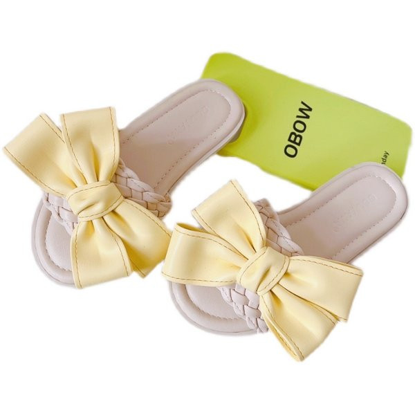 Παιδικές παντόφλες με κορδέλα σε μωβ και κίτρινο χρώμα