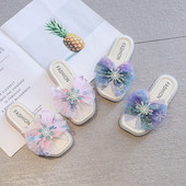 Παντόφλες για κορίτσια με τούλινη κορδέλα και πούλιες