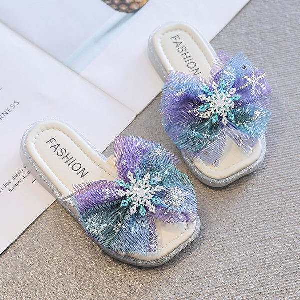 Παντόφλες για κορίτσια με τούλινη κορδέλα και πούλιες