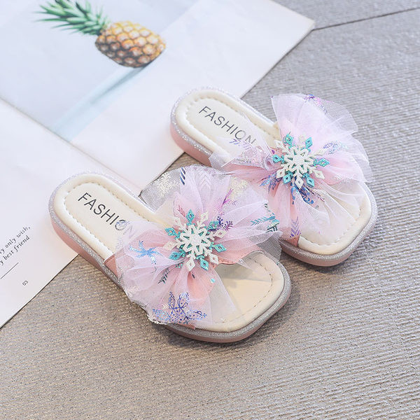 Παντόφλες για κορίτσια με τούλινη κορδέλα και πούλιες