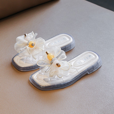 Детски чехли с панделка и камъни в три цвята