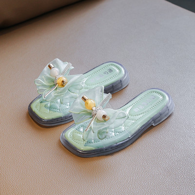 Детски чехли с панделка и камъни в три цвята