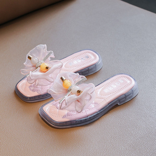 Детски чехли с панделка и камъни в три цвята